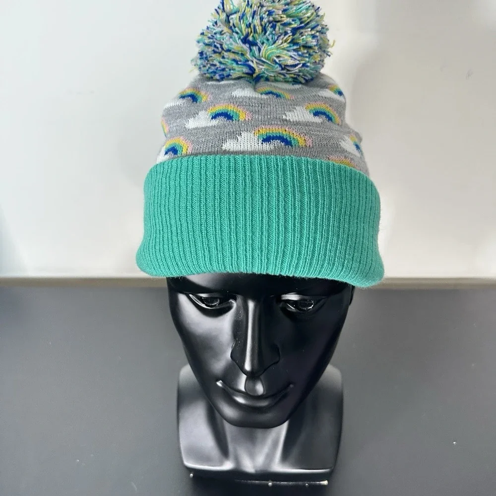 Tucker + Tate Rainbow Cloud Beanie Hat‎ Pom Pom Mint Green Gray One Size Kidcore